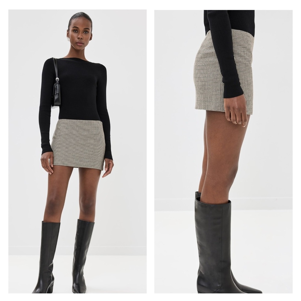 Reformation Houndstooth Mini Skirt in Black and Cream